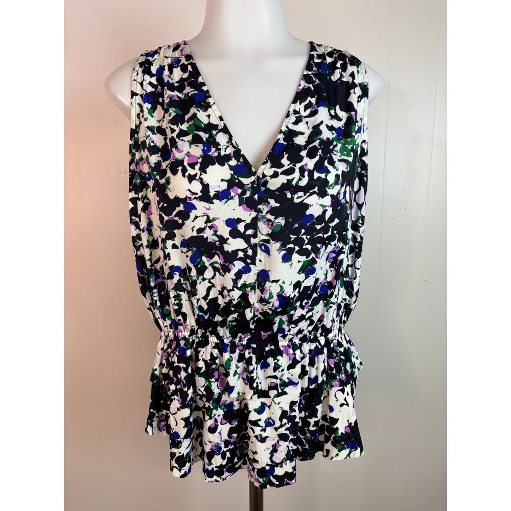 Banana Republic Peplum Top Small Blue Abstract Floral V-Neck Sleeveless Women